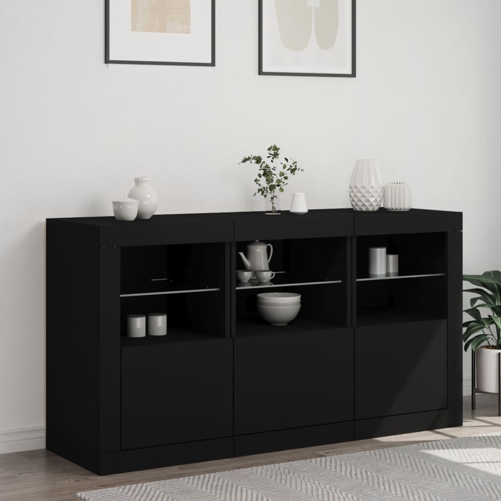 Sideboard with LED Lights Black 123x37x67 cm Price