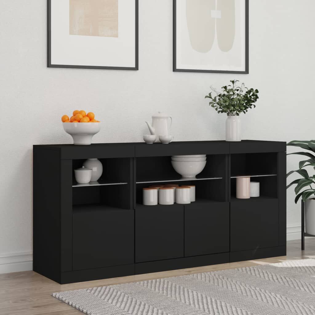 Sideboard with LED Lights Black 142.5x37x67 cm Price