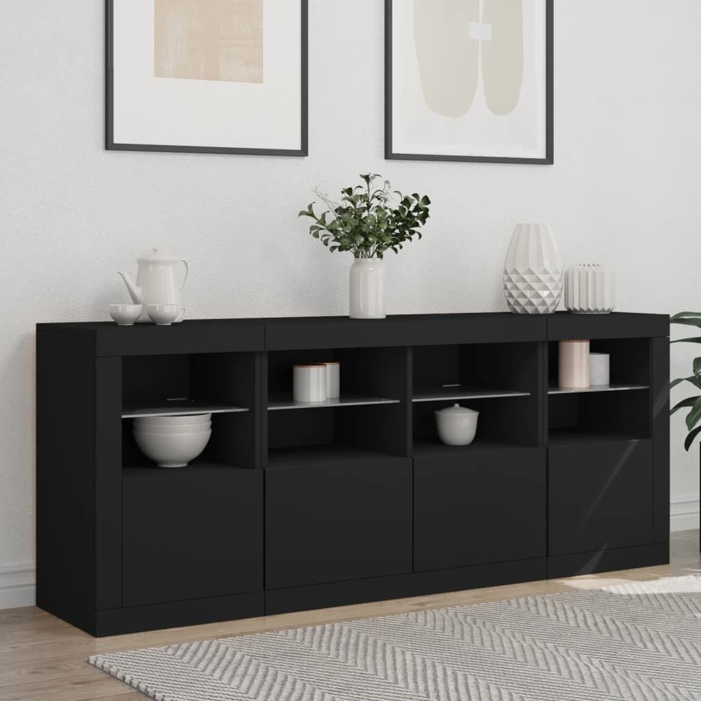 Sideboard with LED Lights Black 163x37x67 cm Price