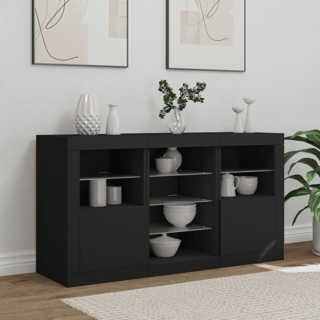 Sideboard with LED Lights Black 123x37x67 cm Price