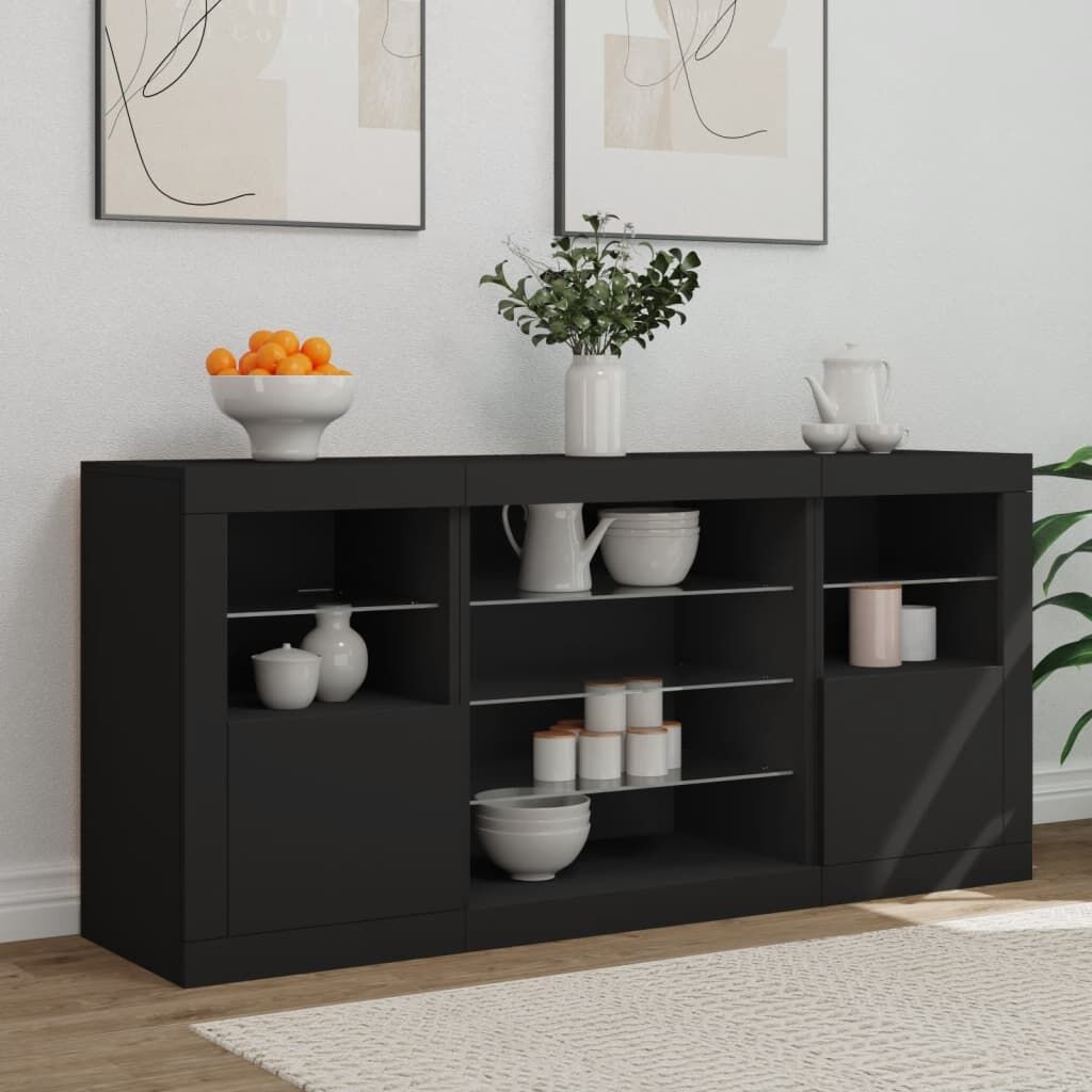 Sideboard with LED Lights Black 142.5x37x67 cm Price