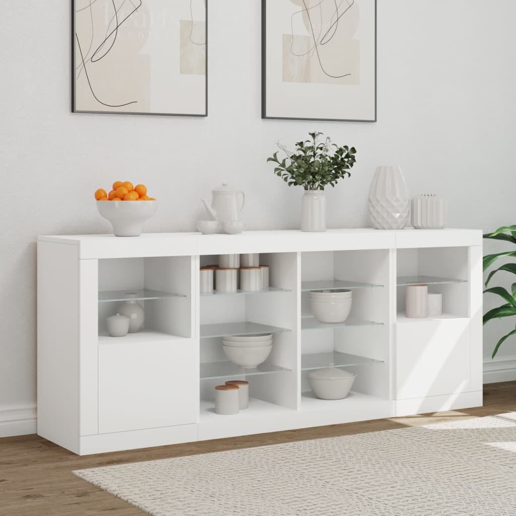 Sideboard with LED Lights White 163x37x67 cm Price
