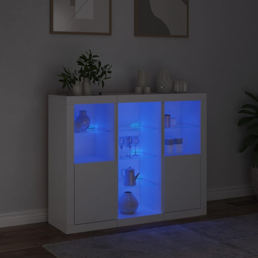 Sideboards with LED Lights 3 pcs White Engineered Wood Price