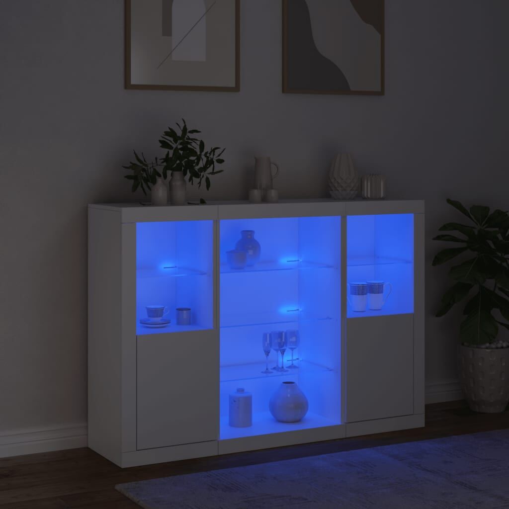Sideboards with LED Lights 3 pcs White Engineered Wood Price