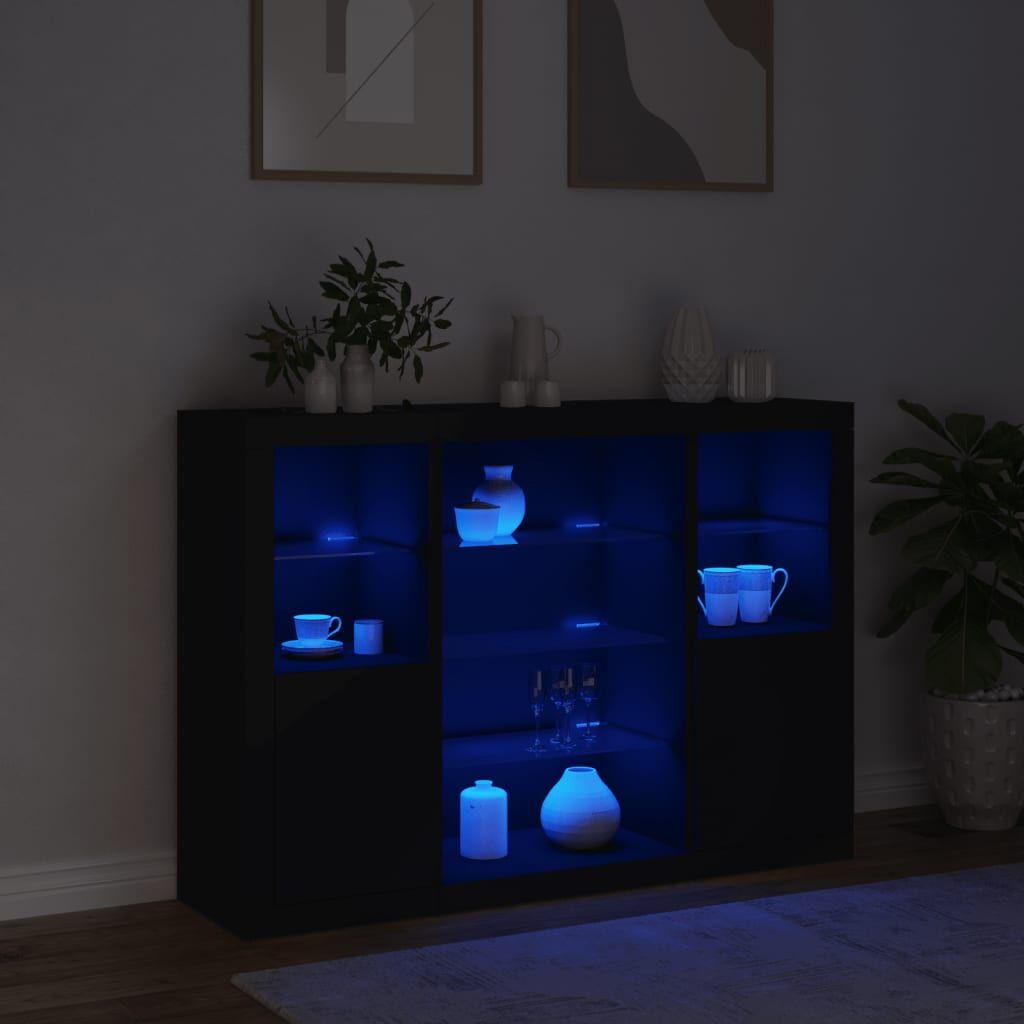 Sideboards with LED Lights 3 pcs Black Engineered Wood Price