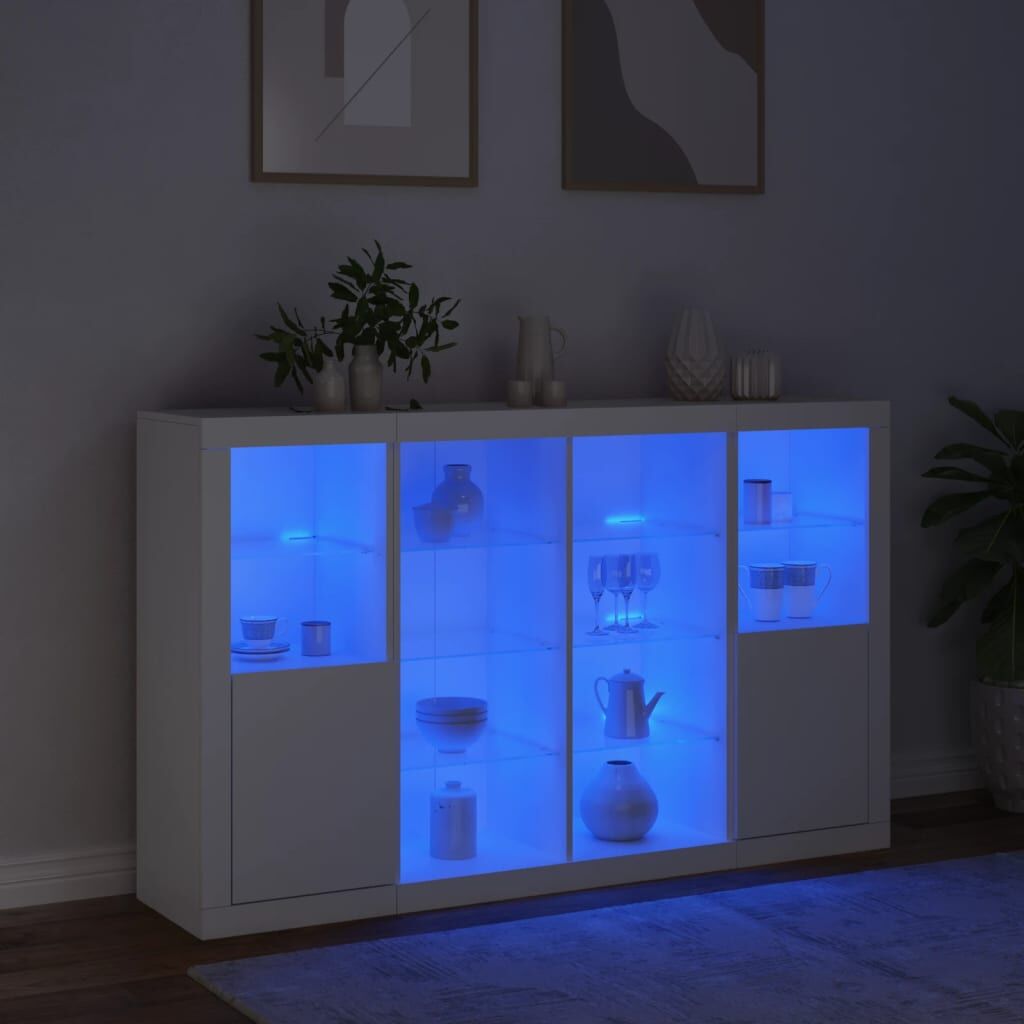 Sideboards with LED Lights 3 pcs White Engineered Wood Price