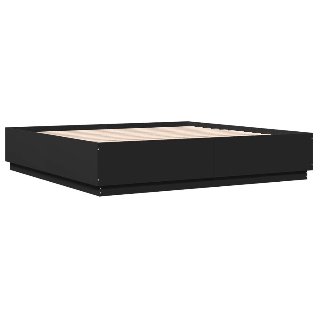 Bed Frame with LED without Mattress Black 183x203 cm King Price