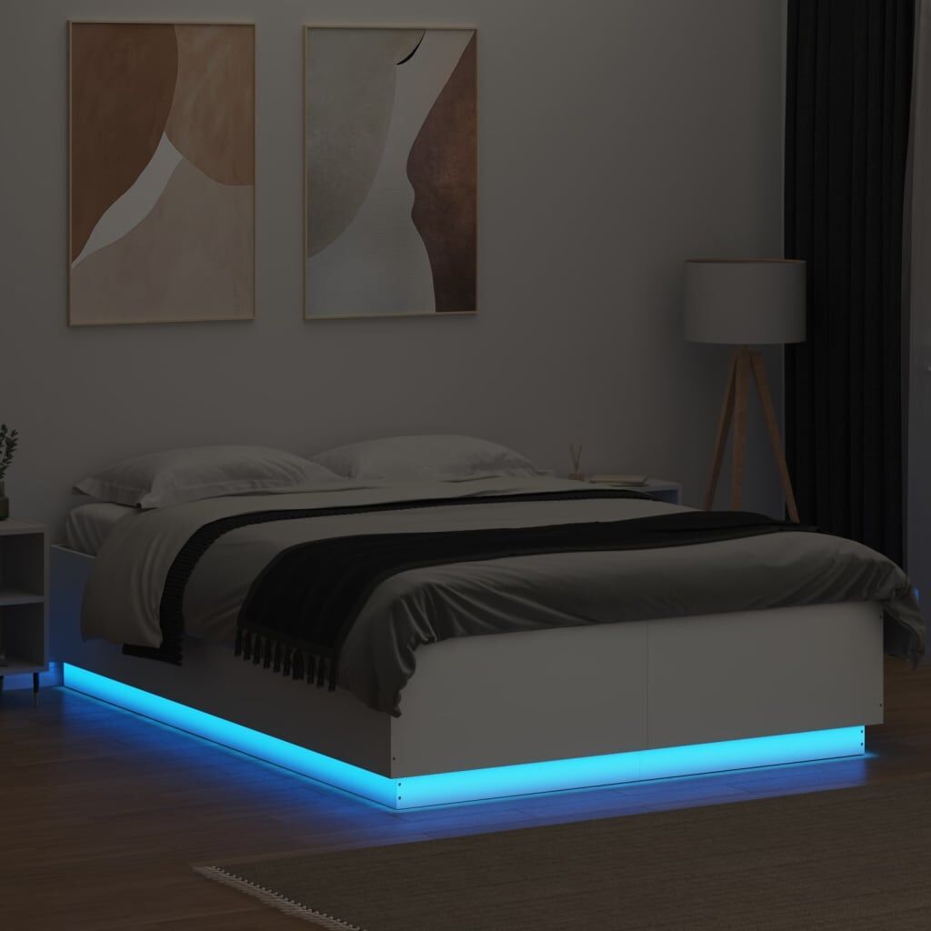 Bed Frame with LED without Mattress White 150x200 cm Price