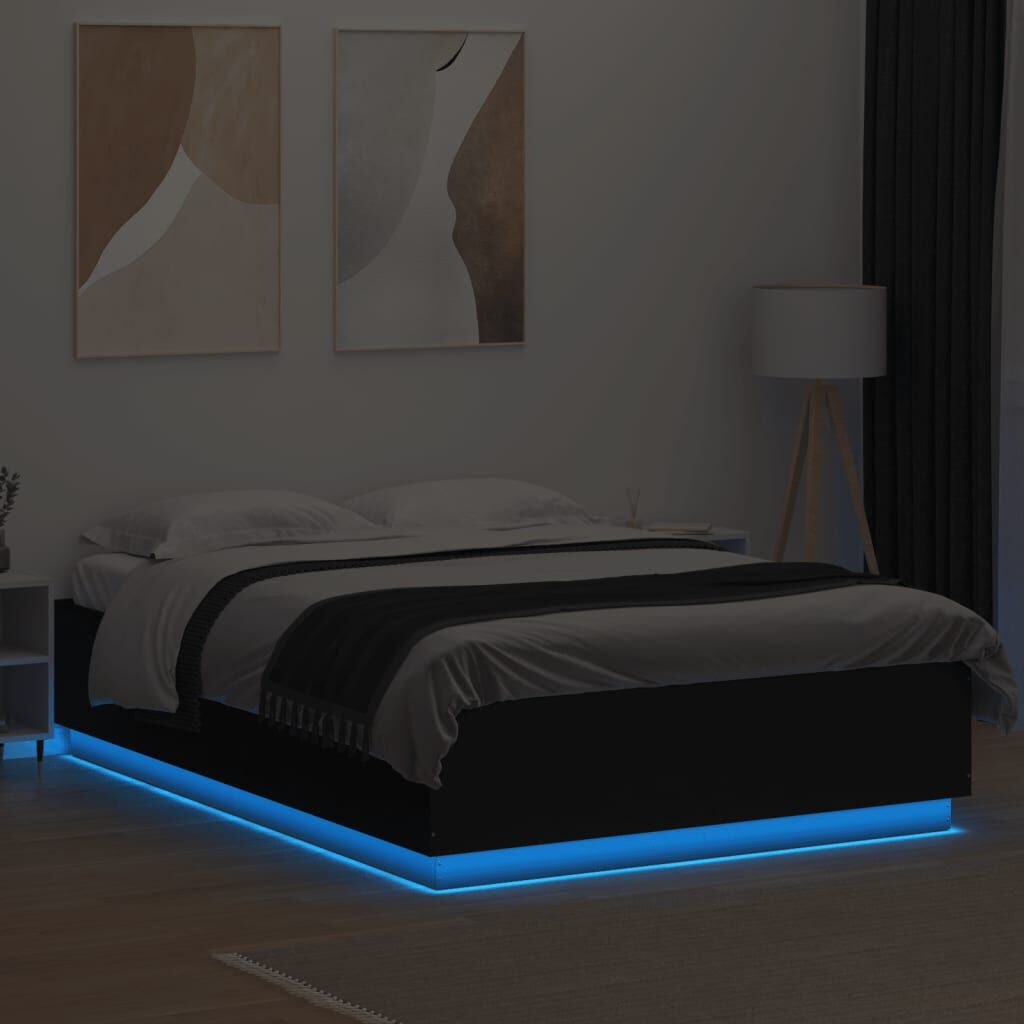 Bed Frame with LED without Mattress Black 150x200 cm Price