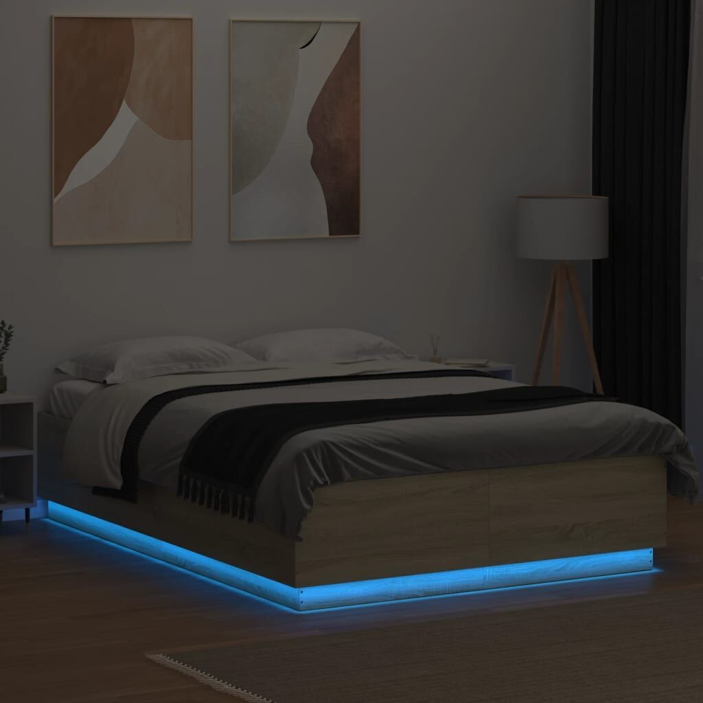 Bed Frame with LED without Mattress Sonoma Oak 150x200 cm Price