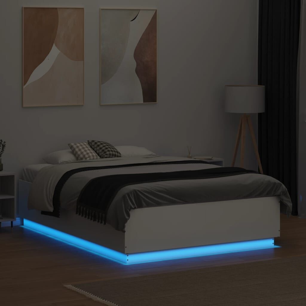 Bed Frame with LED without Mattress White 135x190 cm Price