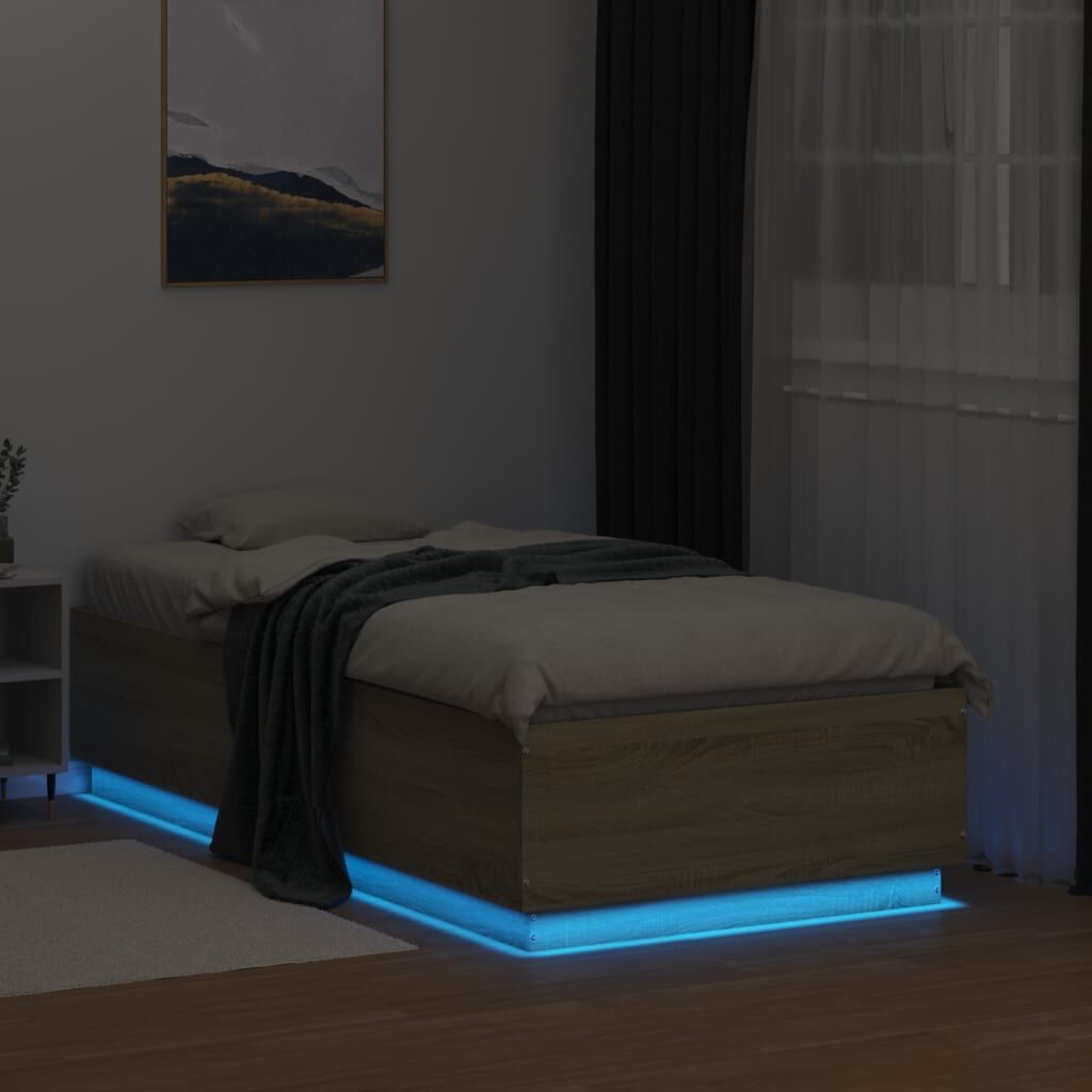 Bed Frame with LED without Mattress Sonoma Oak 90x190 cm Price