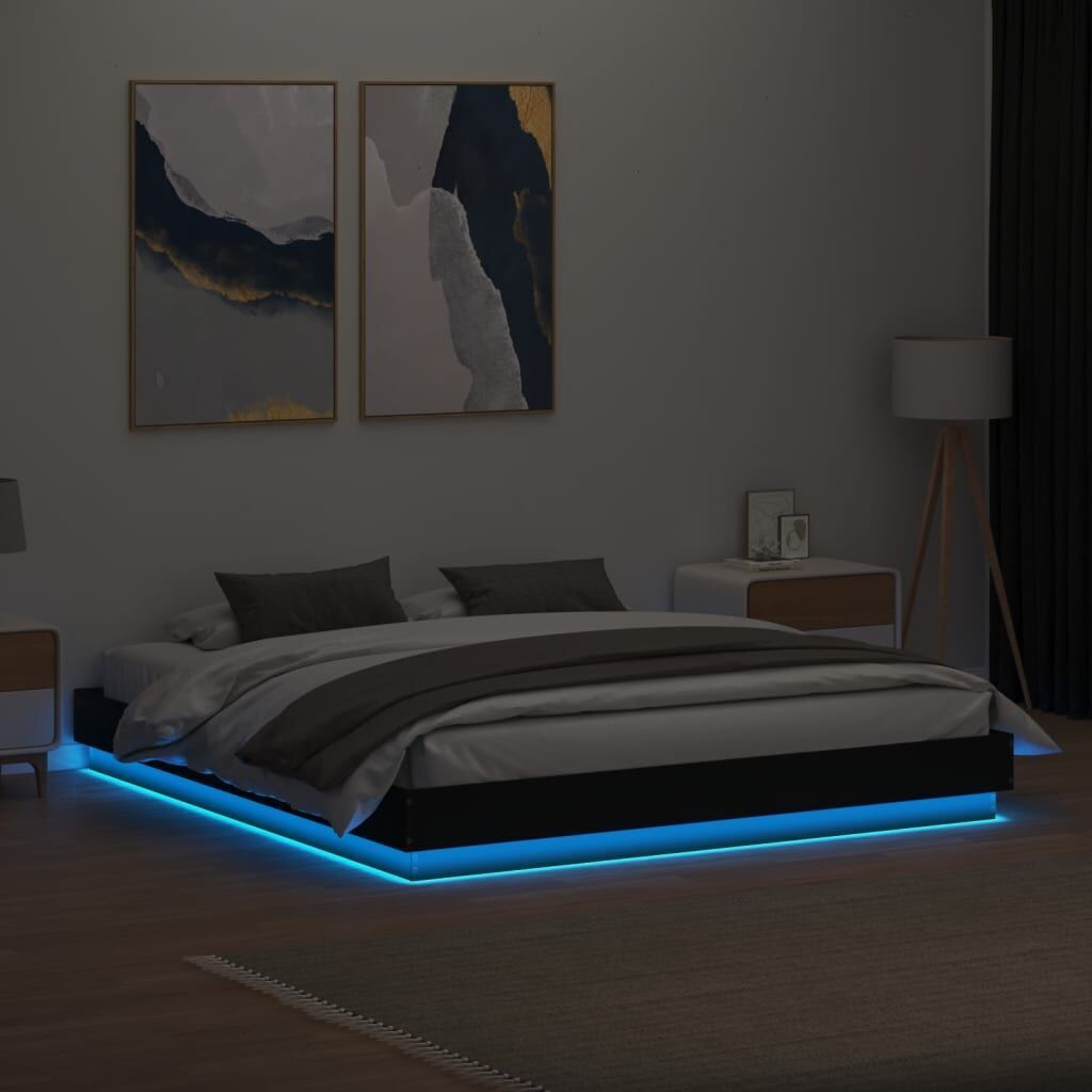 Bed Frame with LED without Mattress Black 183x203 cm King Price