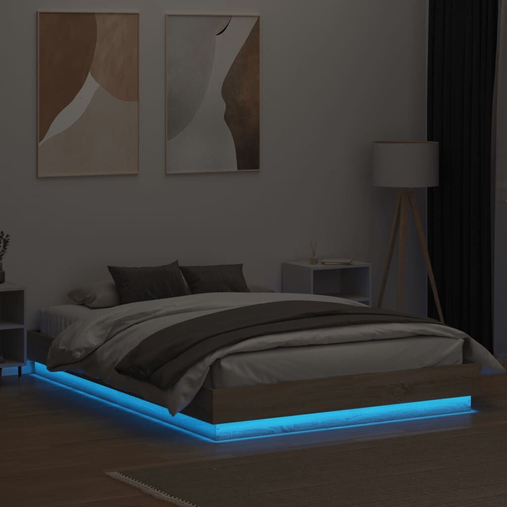 Bed Frame with LED without Mattress Sonoma Oak 150x200 cm Price