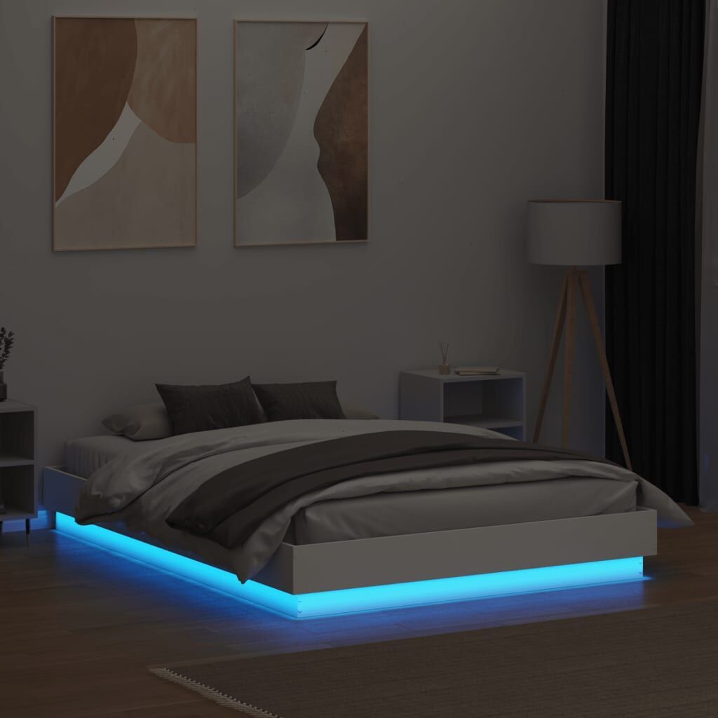 Bed Frame with LED without Mattress White 135x190 cm Price