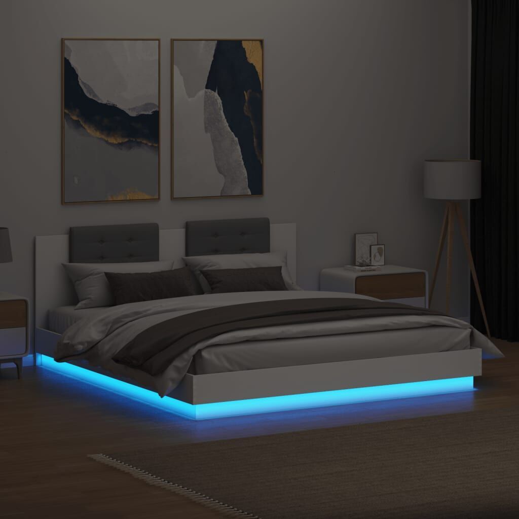 Bed Frame with LED without Mattress White 183x203 cm King Price