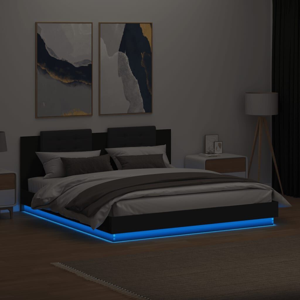 Bed Frame with LED without Mattress Black 183x203 cm King Price