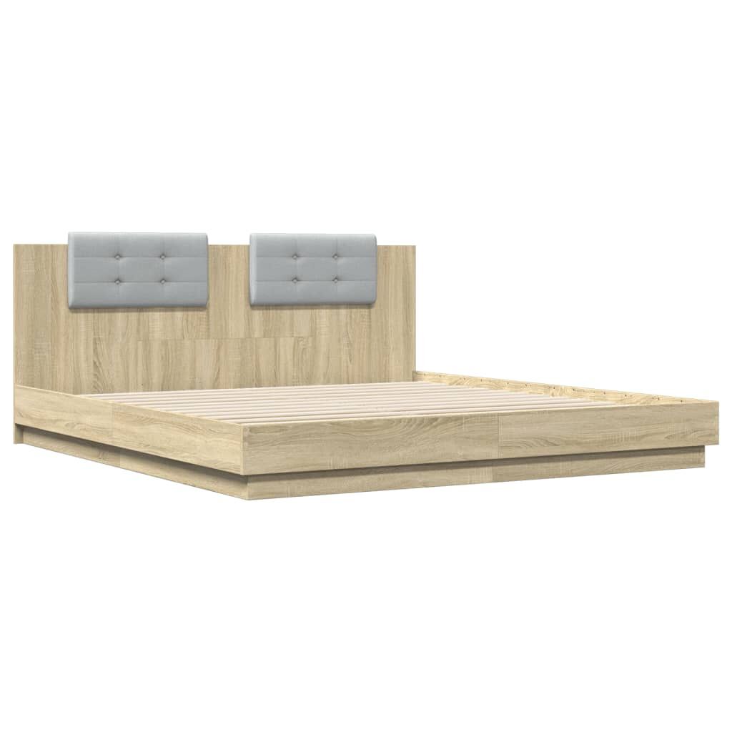 Bed Frame with LED without Mattress Sonoma Oak 183x203 cm King Price