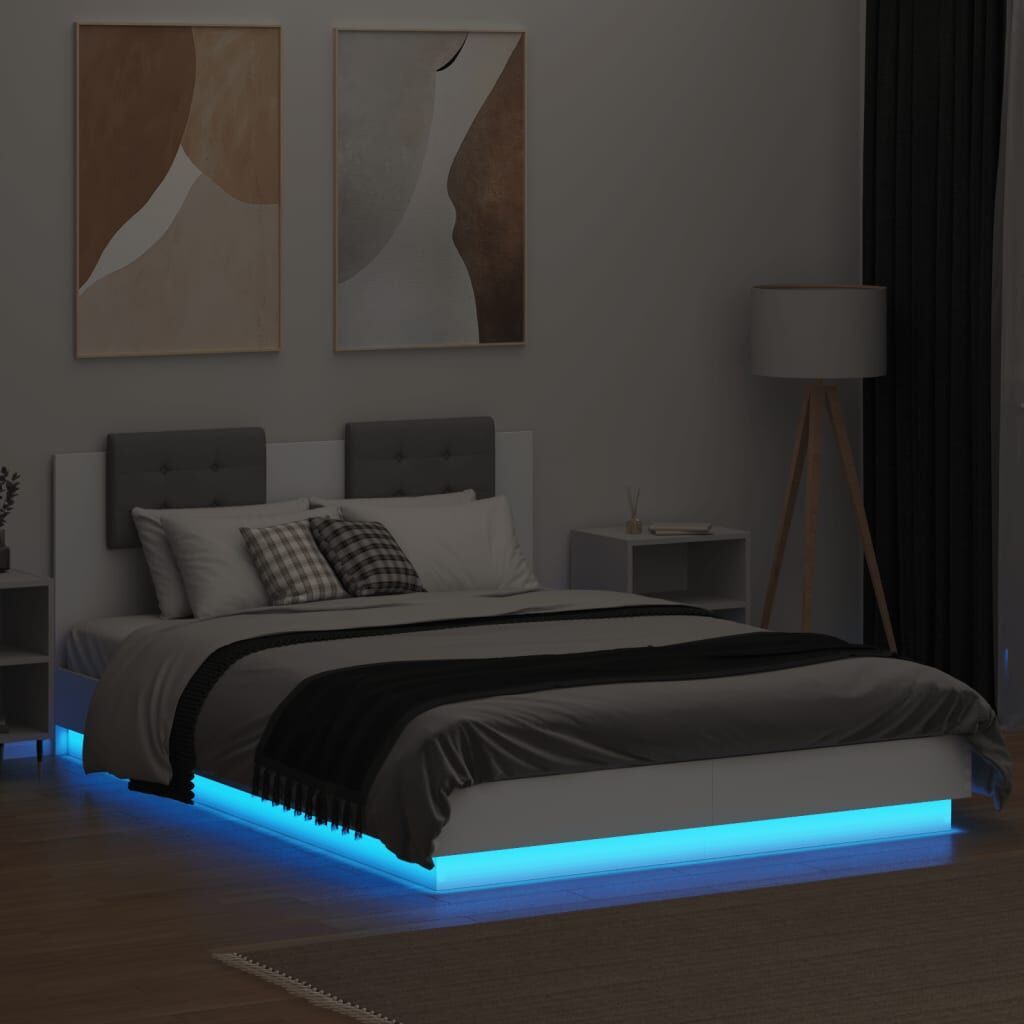 Bed Frame with LED without Mattress White 150x200 cm Price
