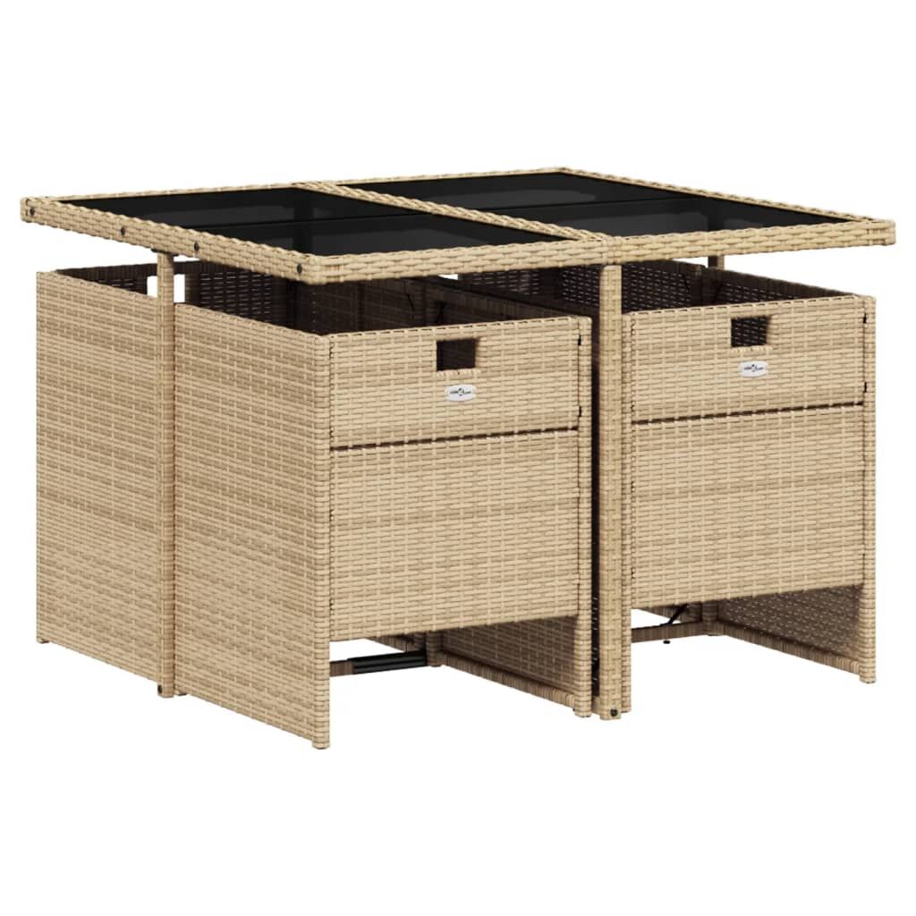 5 Piece Garden Dining Set with Cushions Mix Beige Poly Rattan Price