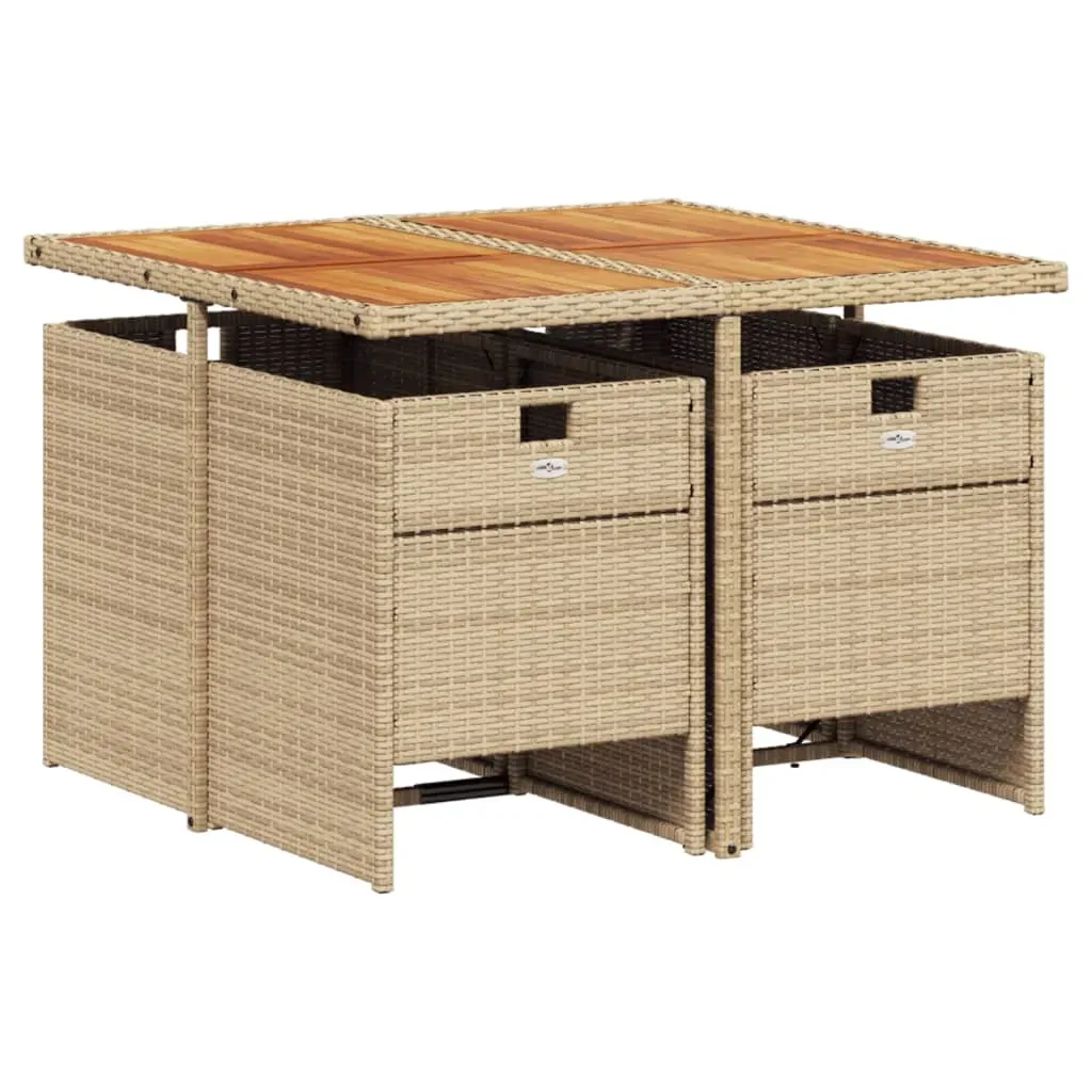 5 Piece Garden Dining Set with Cushions Beige Poly Rattan Price