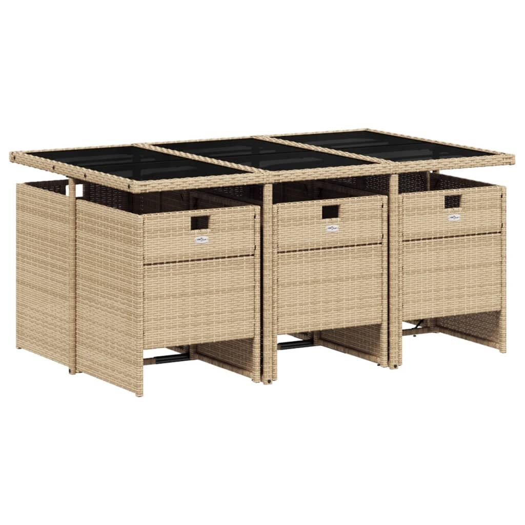 7 Piece Garden Dining Set with Cushions Mix Beige Poly Rattan Price