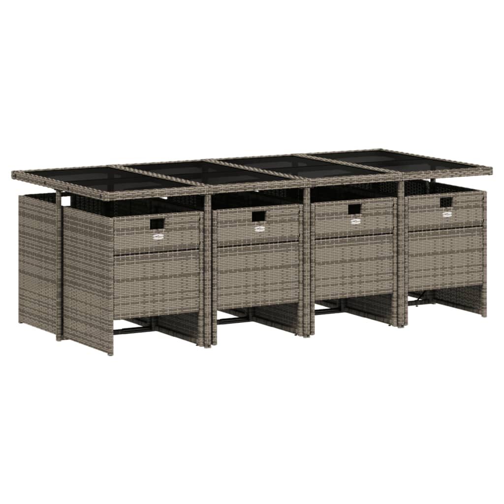 9 Piece Garden Dining Set with Cushions Grey Poly Rattan Price
