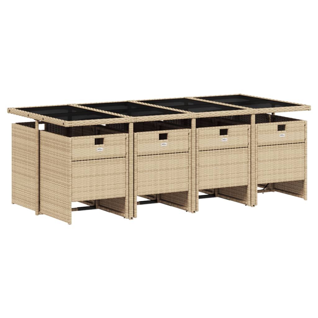 9 Piece Garden Dining Set with Cushions Mix Beige Poly Rattan Price