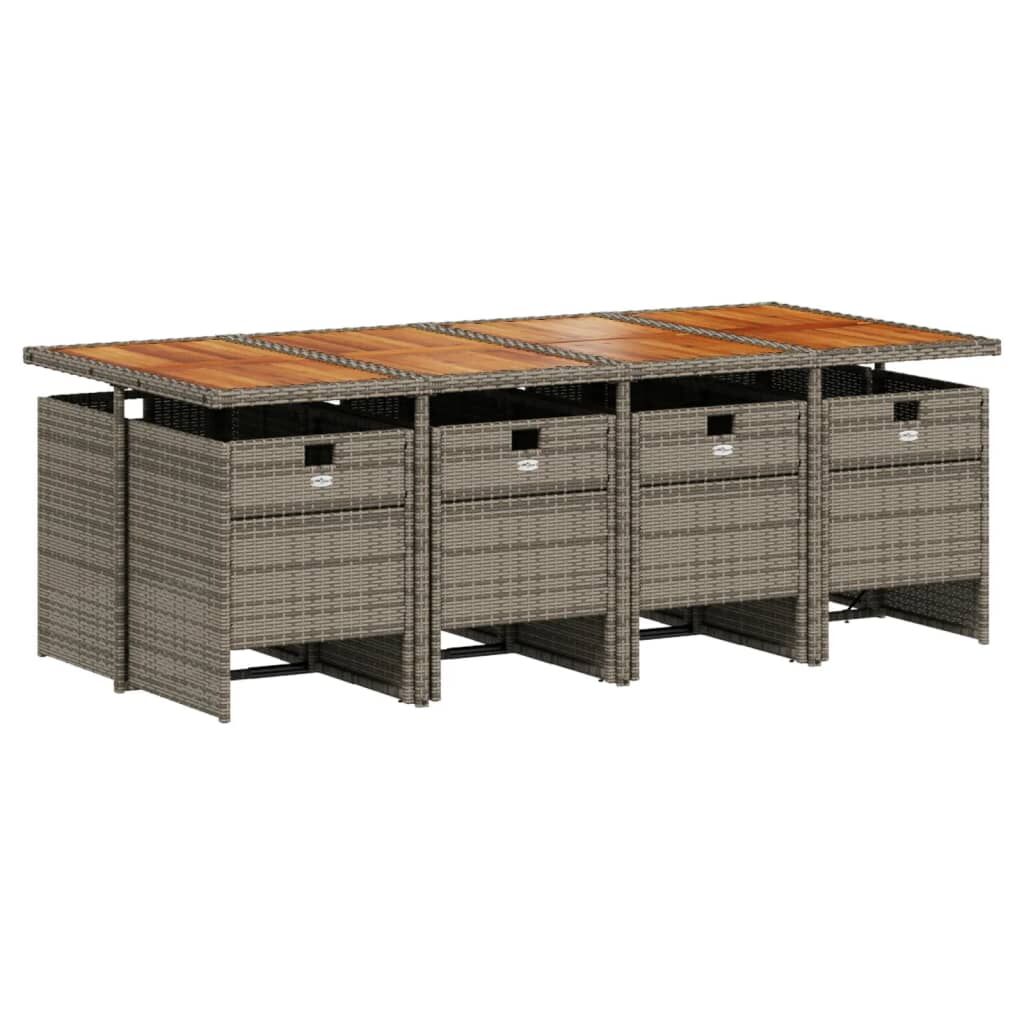 9 Piece Garden Dining Set with Cushions Grey Poly Rattan Price