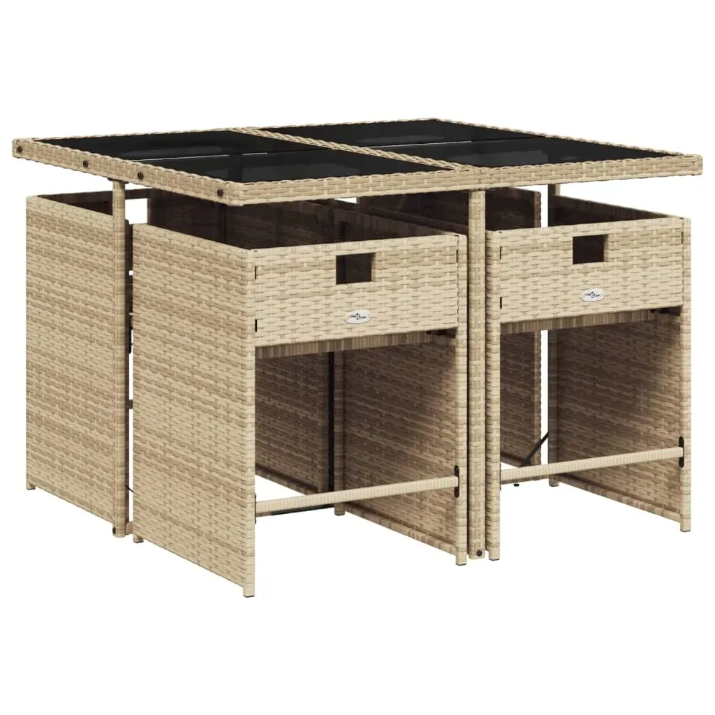 5 Piece Garden Dining Set with Cushions Beige Poly Rattan Price