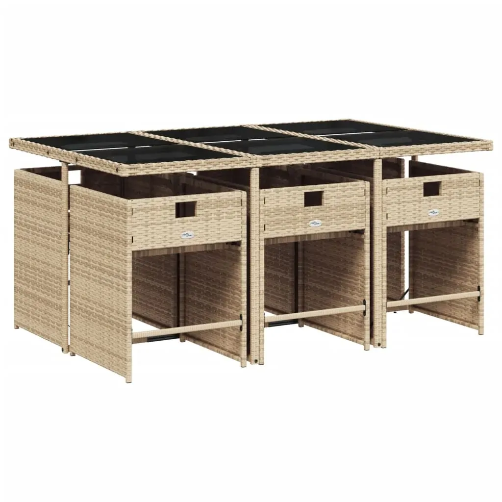 7 Piece Garden Dining Set with Cushions Mix Beige Poly Rattan Price