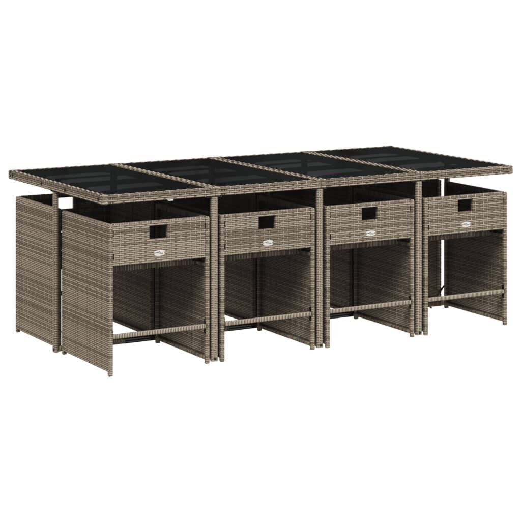 9 Piece Garden Dining Set with Cushions Grey Poly Rattan Price