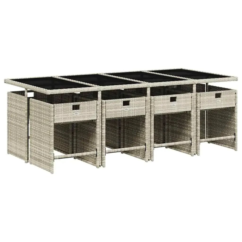 9 Piece Garden Dining Set with Cushions Light Grey Poly Rattan Price
