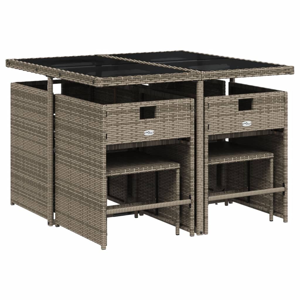 9 Piece Garden Dining Set with Cushions Grey Poly Rattan Price