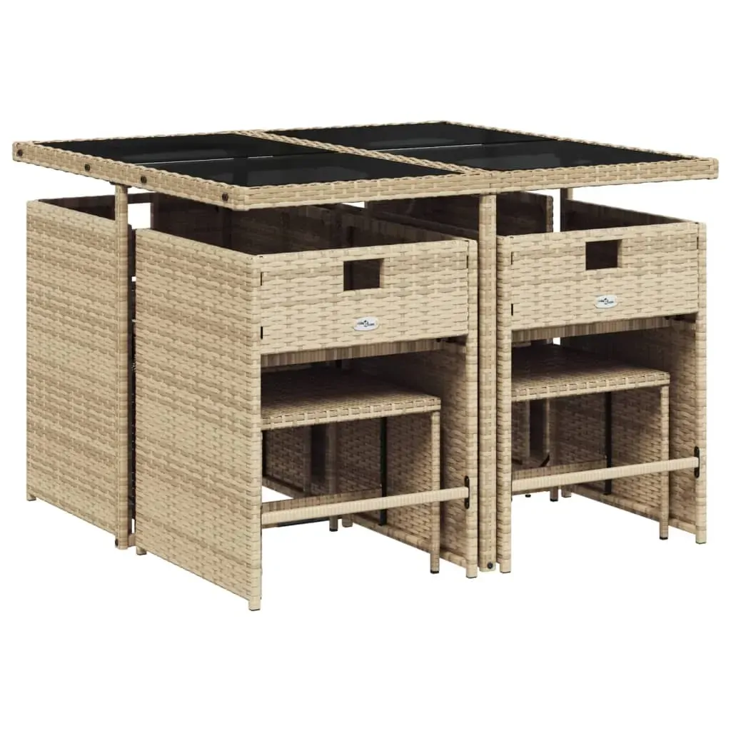 9 Piece Garden Dining Set with Cushions Mix Beige Poly Rattan Price