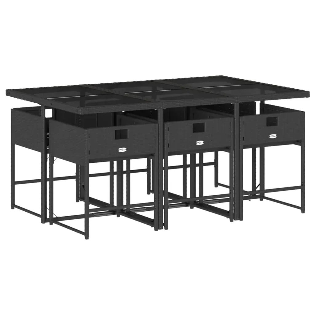 7 Piece Garden Dining Set with Cushions Black Poly Rattan Price