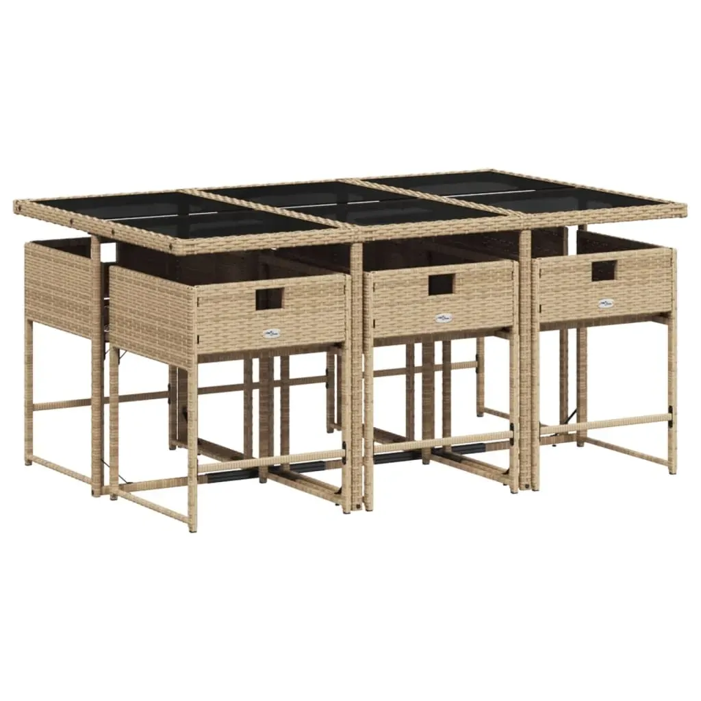 7 Piece Garden Dining Set with Cushions Beige Poly Rattan Price