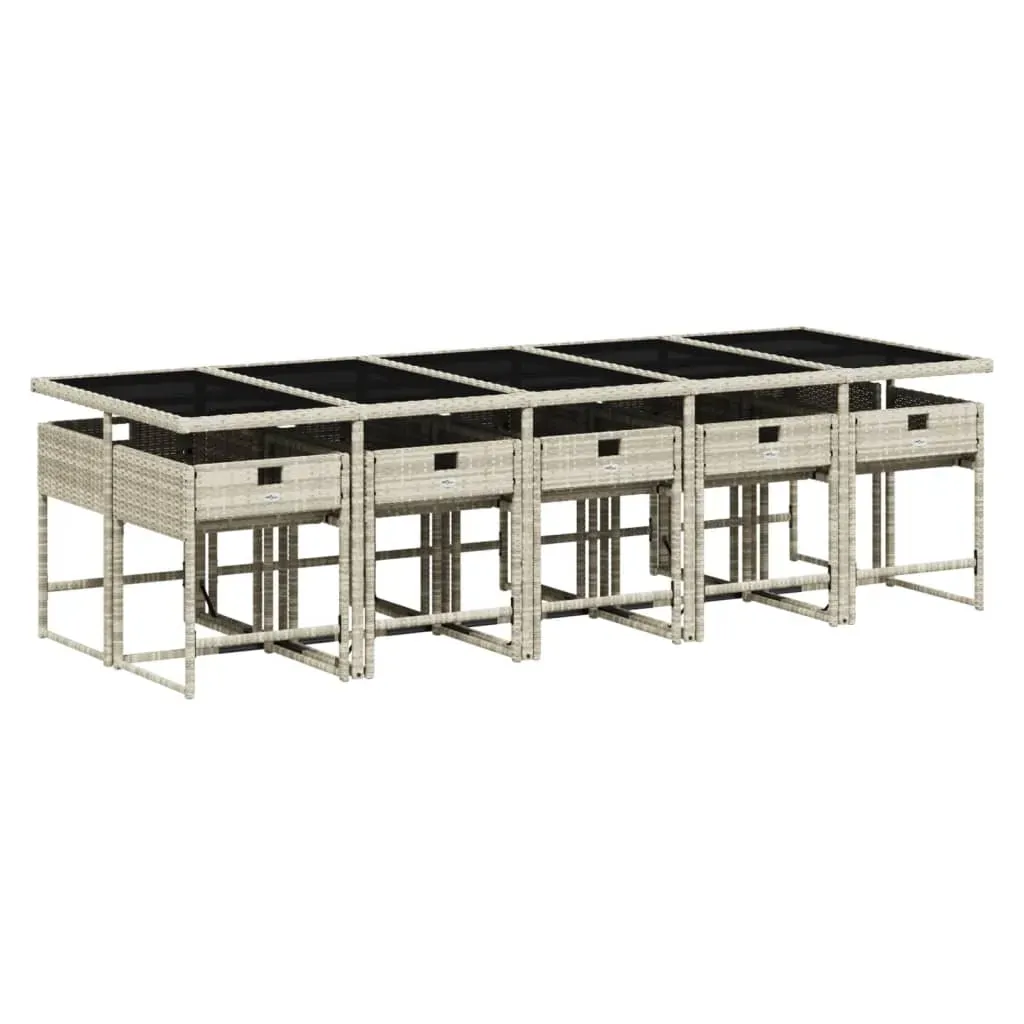 11 Piece Garden Dining Set with Cushions Light Grey Poly Rattan Price