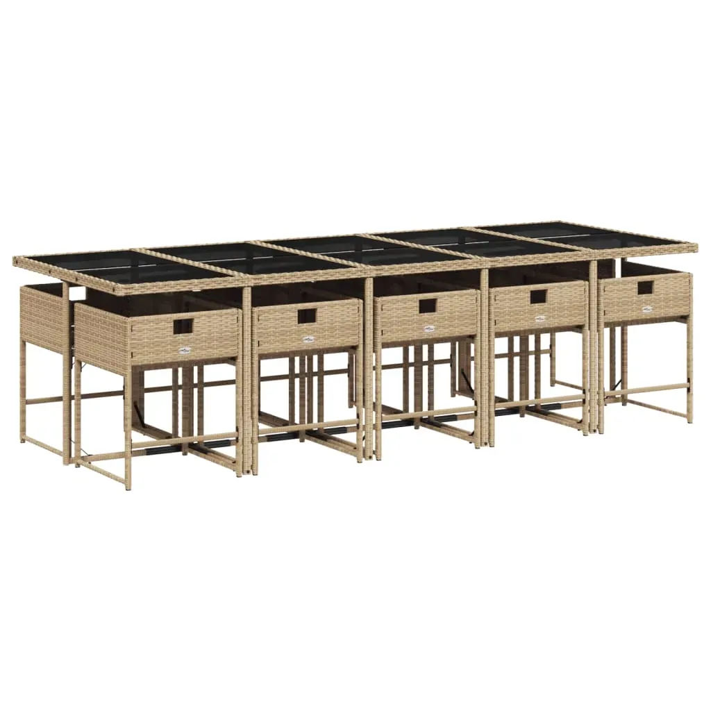 11 Piece Garden Dining Set with Cushions Mix Beige Poly Rattan Price