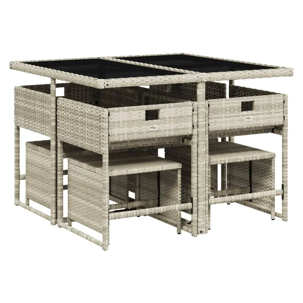 9 Piece Garden Dining Set with Cushions Light Grey Poly Rattan Price