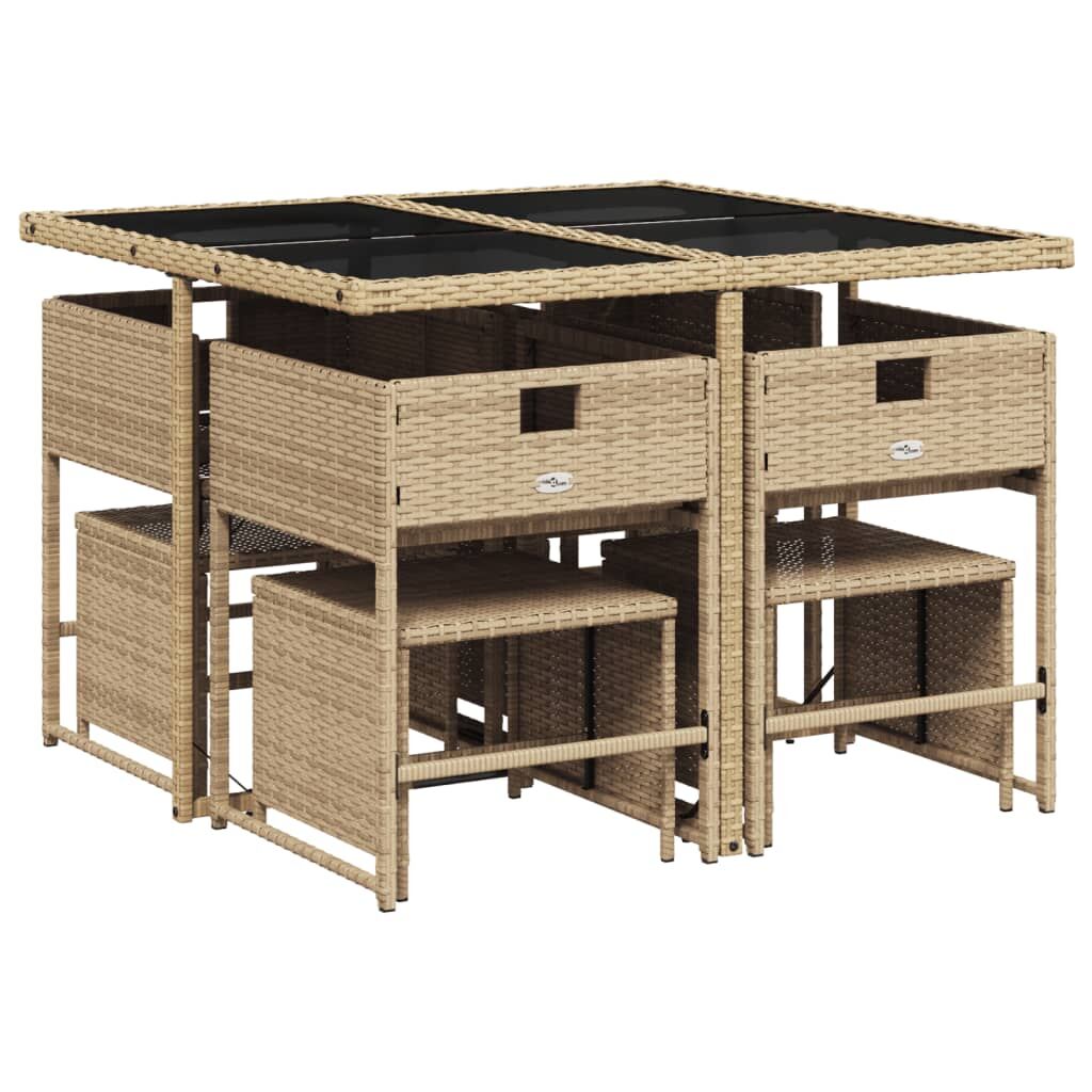 9 Piece Garden Dining Set with Cushions Mix Beige Poly Rattan Price