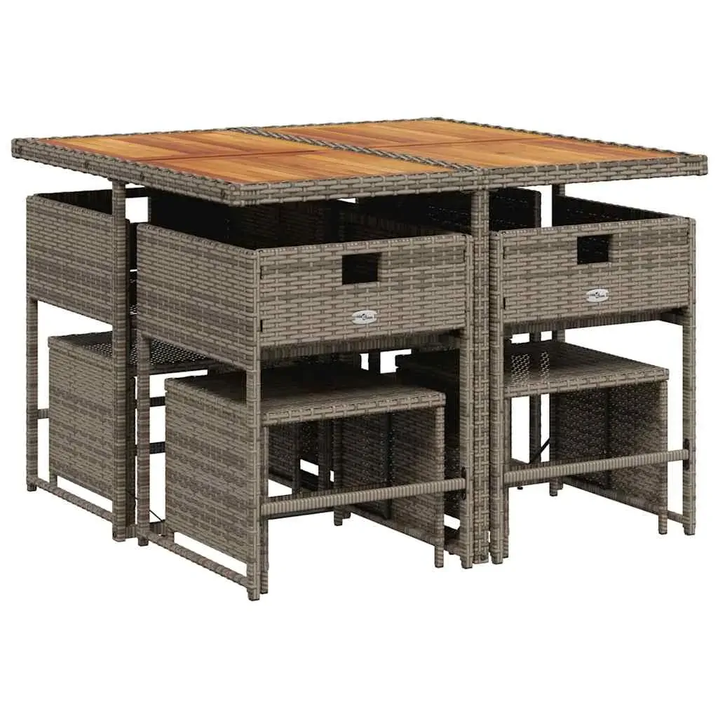 9 Piece Garden Dining Set with Cushions Grey Poly Rattan Price