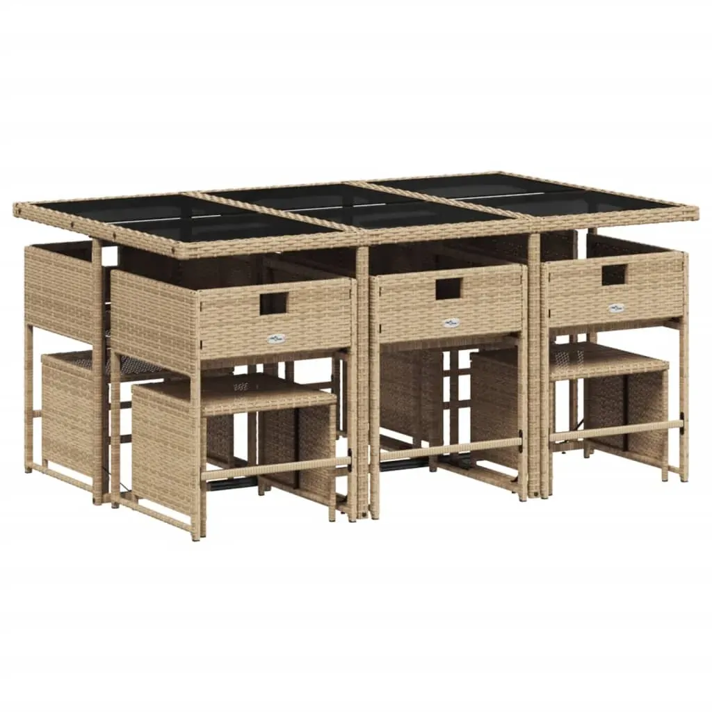 11 Piece Garden Dining Set with Cushions Beige Poly Rattan Price