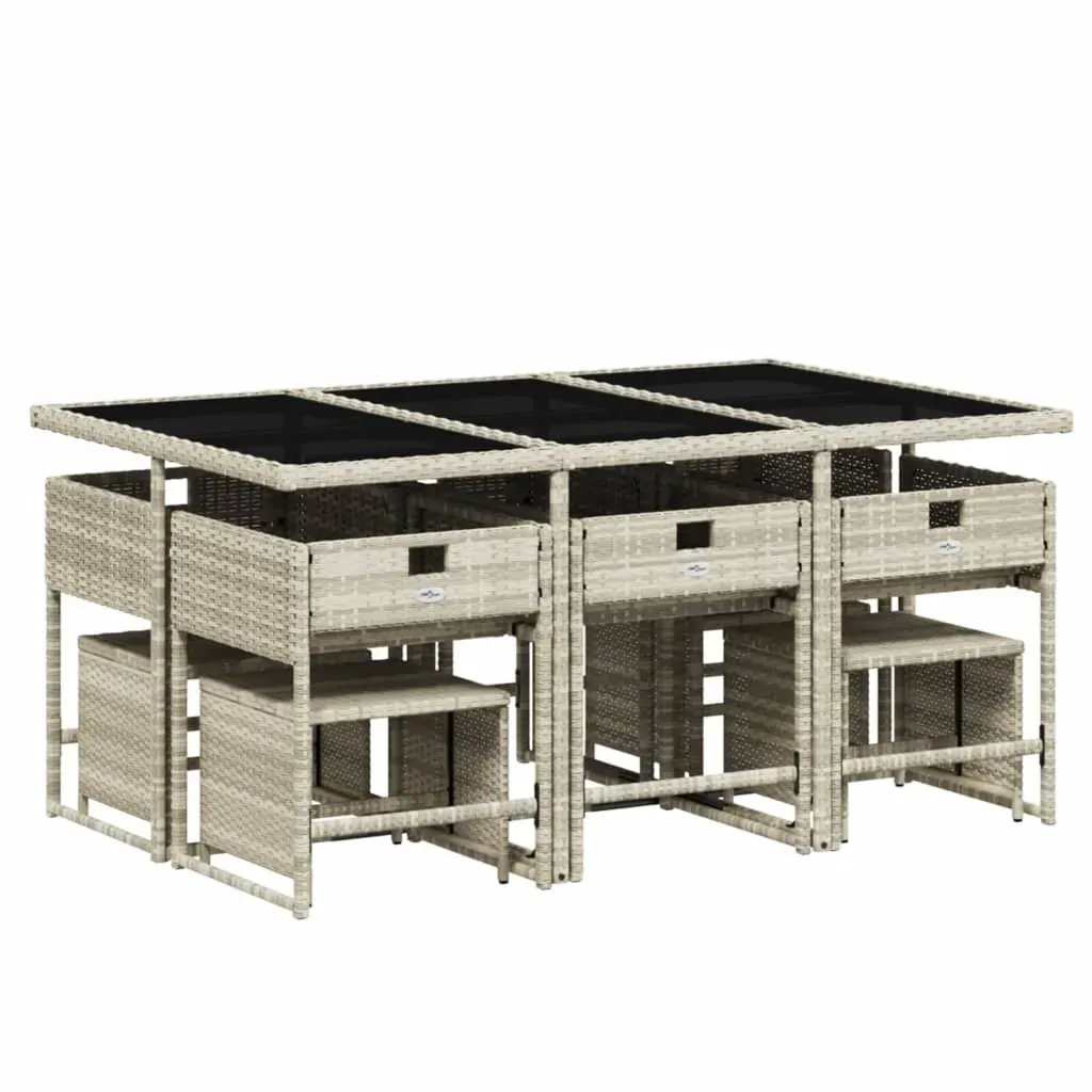 11 Piece Garden Dining Set with Cushions Light Grey Poly Rattan Price