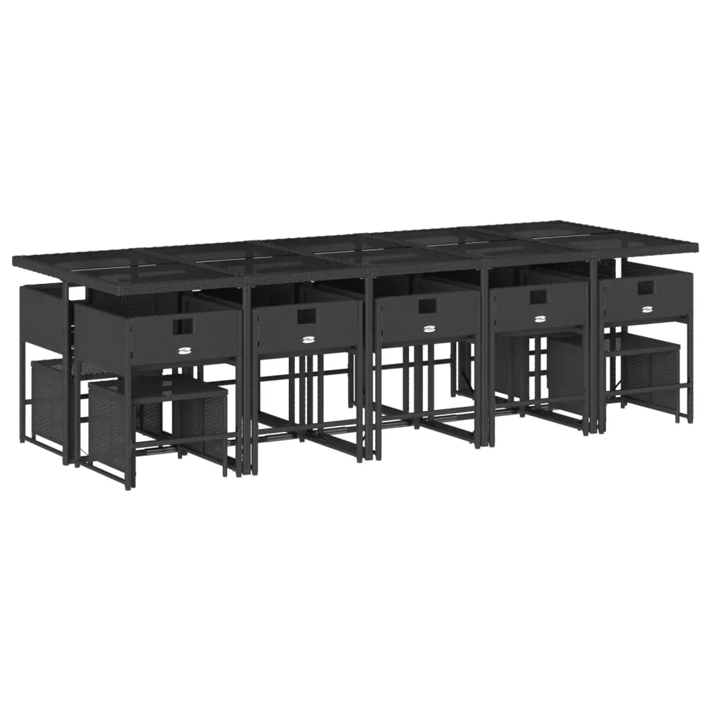 15 Piece Garden Dining Set with Cushions Black Poly Rattan Price