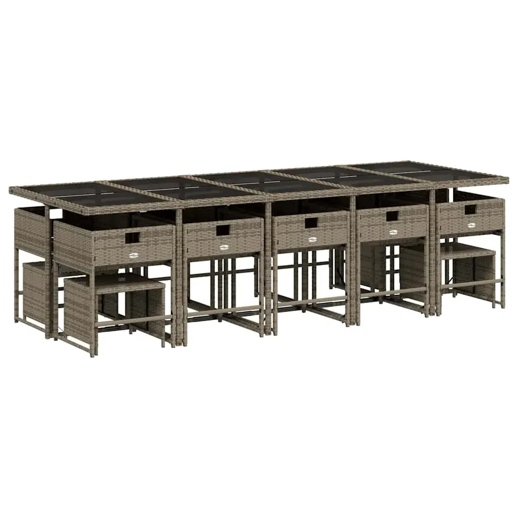 15 Piece Garden Dining Set with Cushions Grey Poly Rattan Price