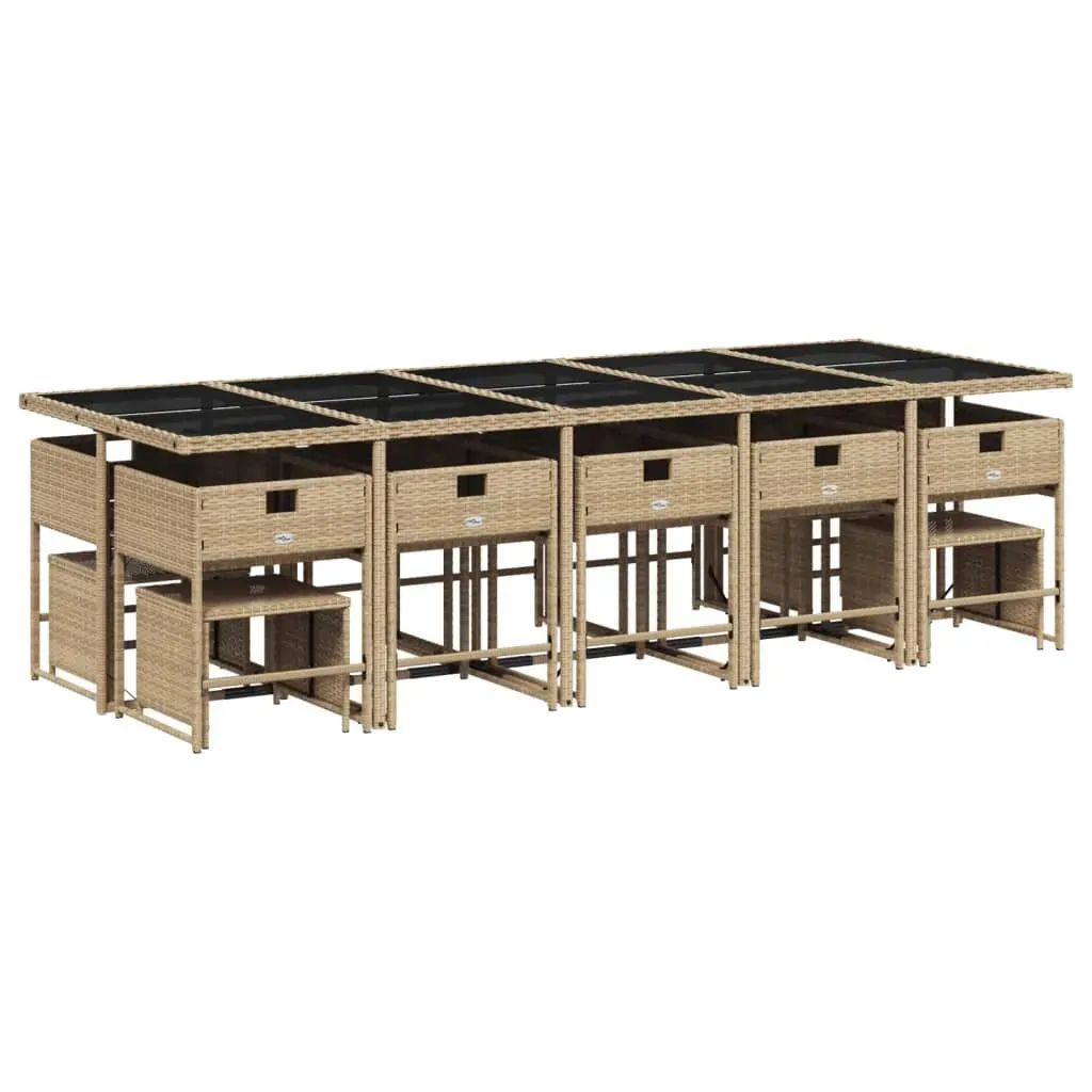 15 Piece Garden Dining Set with Cushions Mix Beige Poly Rattan Price