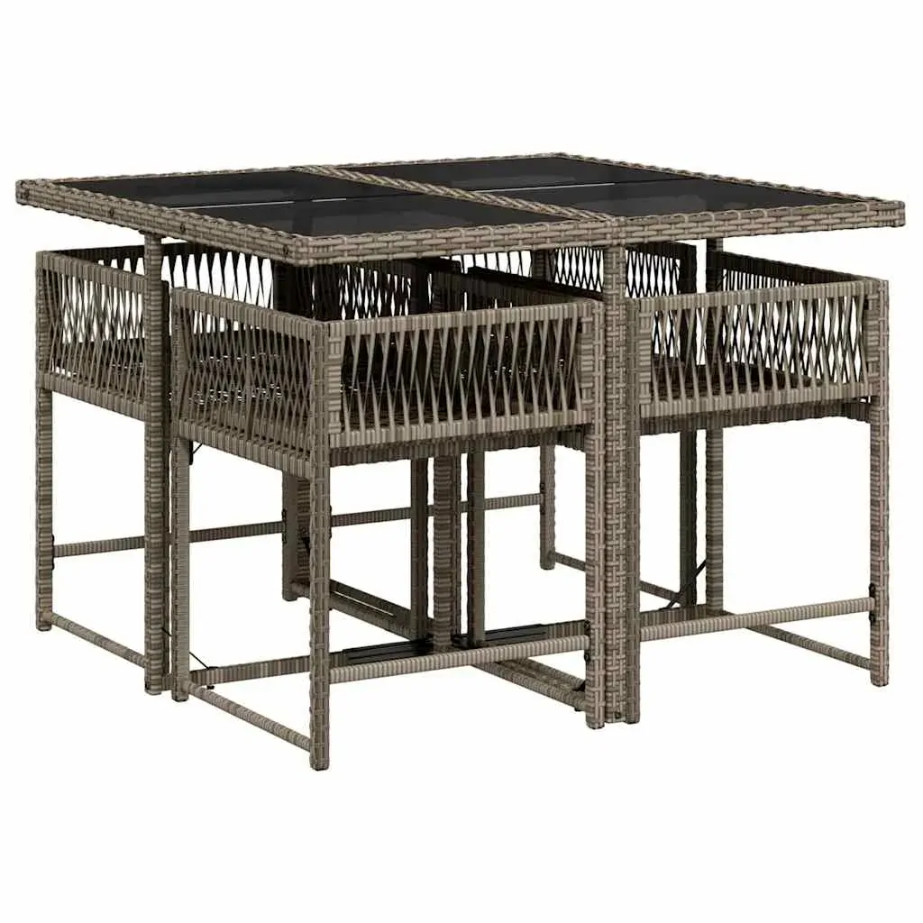 5 Piece Garden Dining Set with Cushions Grey Poly Rattan Price