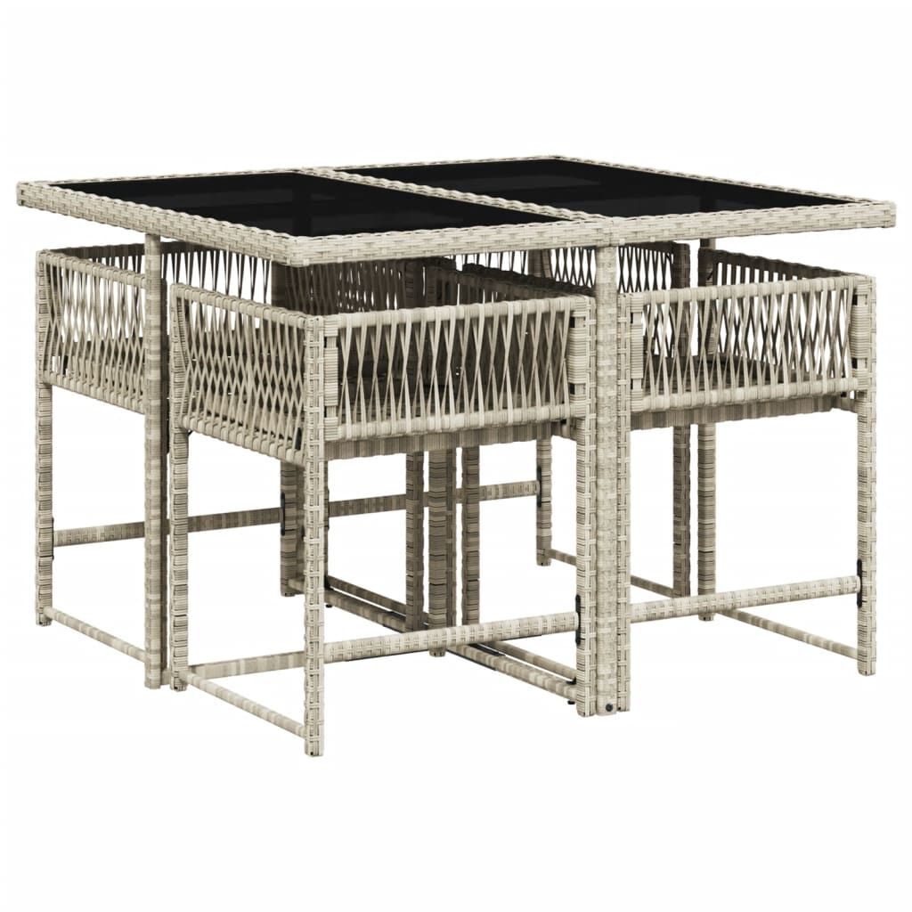 5 Piece Garden Dining Set with Cushions Light Grey Poly Rattan Price