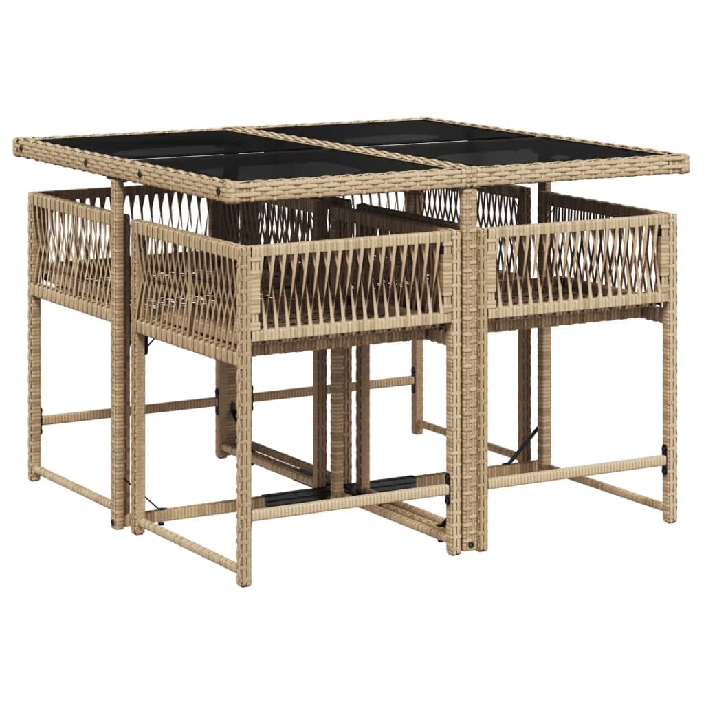 5 Piece Garden Dining Set with Cushions Mix Beige Poly Rattan Price